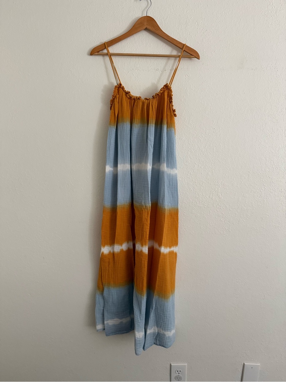 Zara Mustard & Light Blue Striped Tie-Dye Maxi Dress